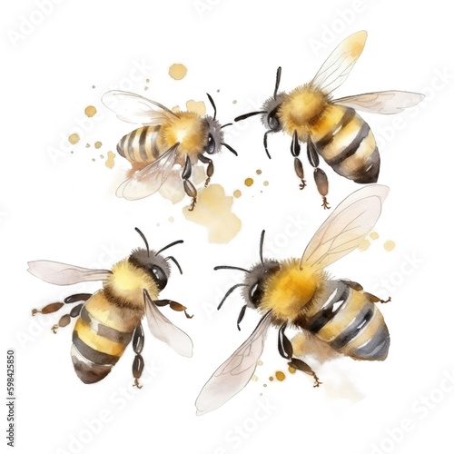 Watercolor Honey Bee. Illustration AI Generative. © olegganko