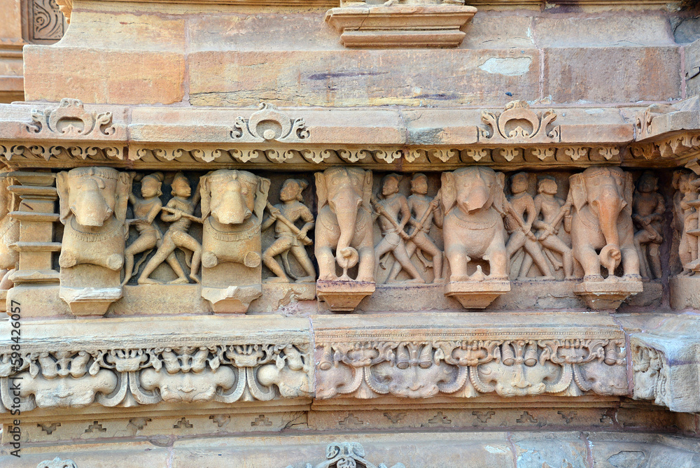Khajuraho Group of Monuments are a group of Hindu and Jain temples famous for their nagara-style architectural symbolism and a few erotic sculptures