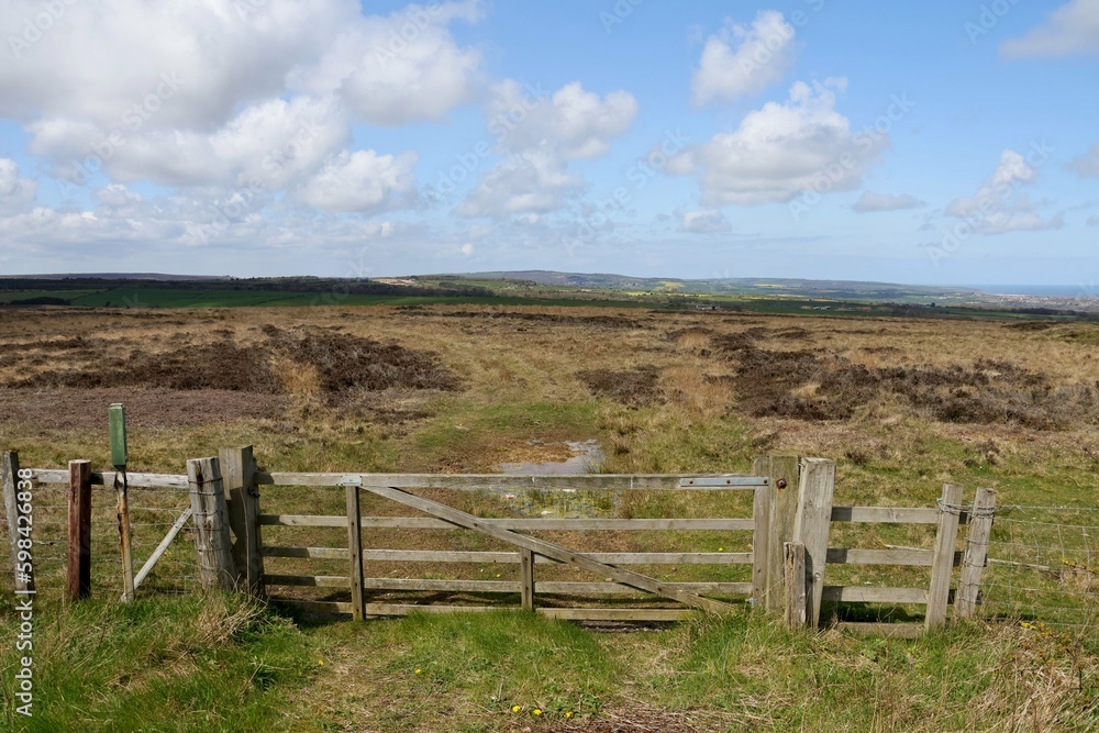 Wooden gate against an open moor Wooden gate against an open moor