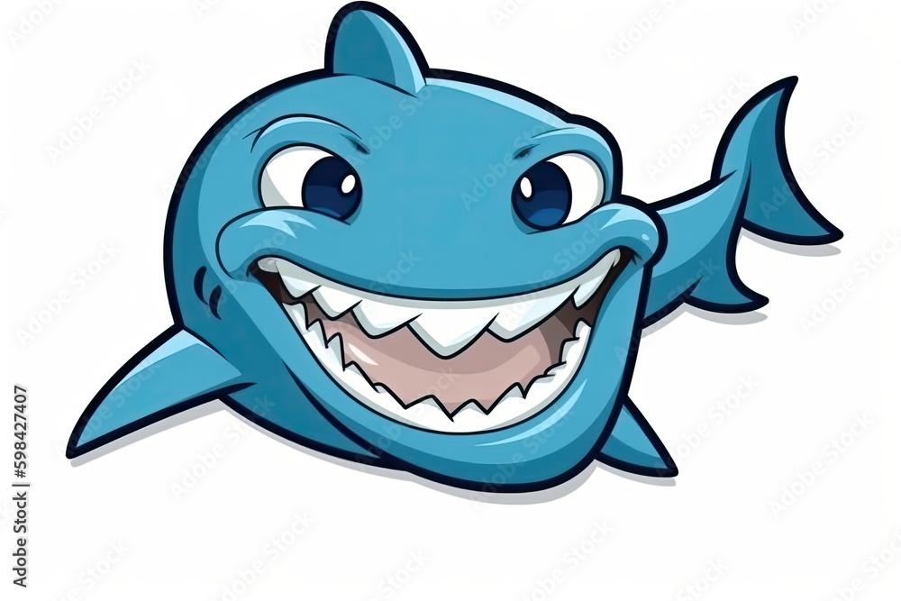 Naklejka premium friendly cartoon shark with a big smile. Generative AI