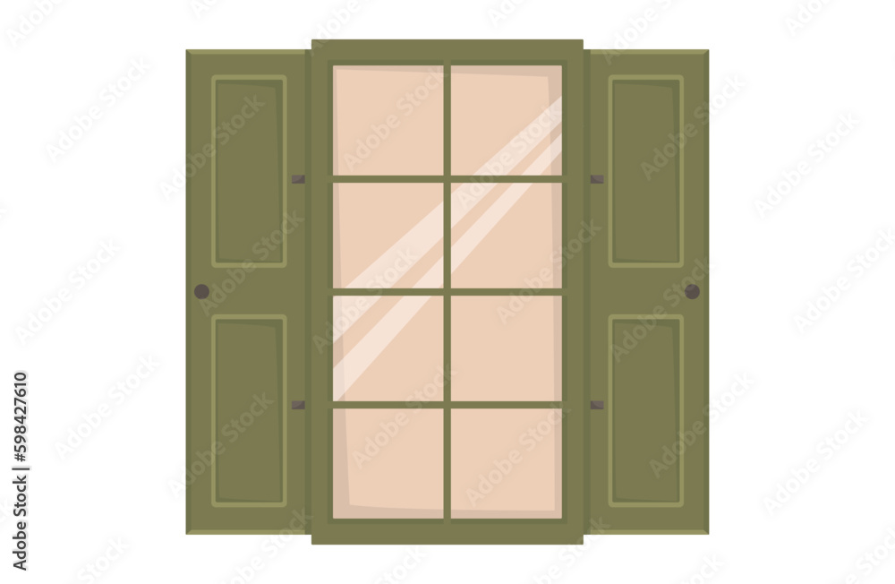 Old vintage classic window with shutters. Flat style isolated vector illustration.