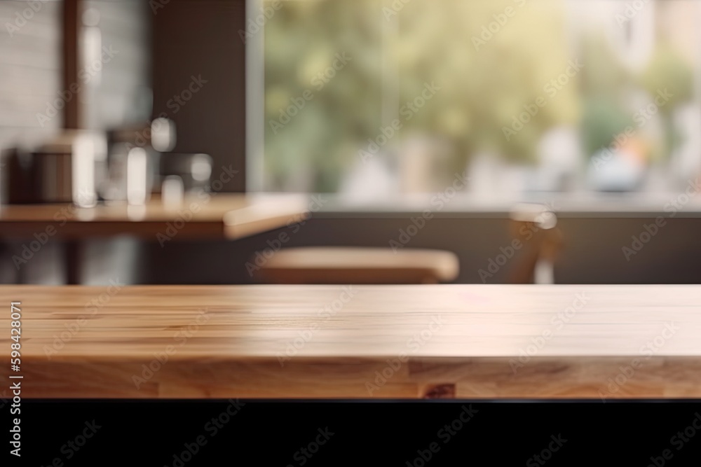 cozy restaurant interior with rustic wooden tables and chairs. Generative AI