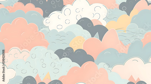 very Cute Clouds pattern, pastel bright colors, Minimalism, Clean lines, Purposeful design, Clarity, Less is more