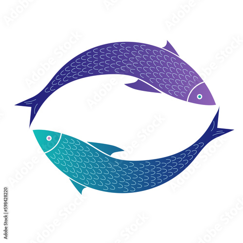 Sign of two fishes in the shape of a circle. Vector isolated color illustration