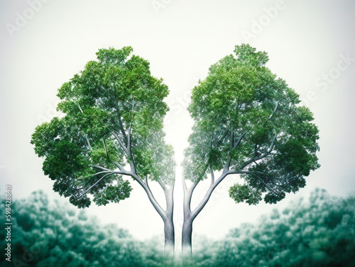 Tree branches shaped like human lungs  forest protection ecology illustration.
