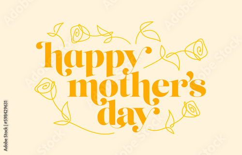 Happy Mother's Day Post for Social Media in Yellow with Roses, Facebook, Instagram, Website Header, Mother's Day Card, Mother's Day Sign