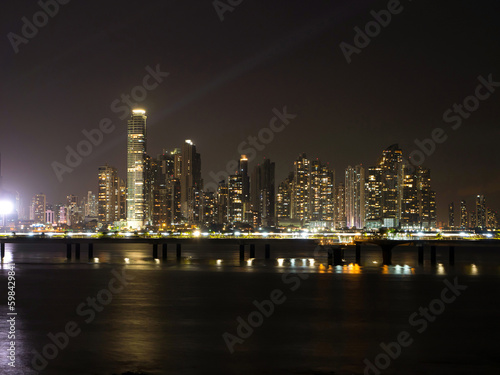Stunning night panorama with skyscrapers in financial district of Panama City © helivideo