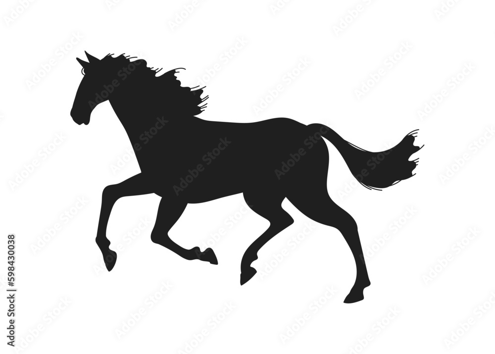 Running horse black silhouette, flat vector illustration isolated on white background.