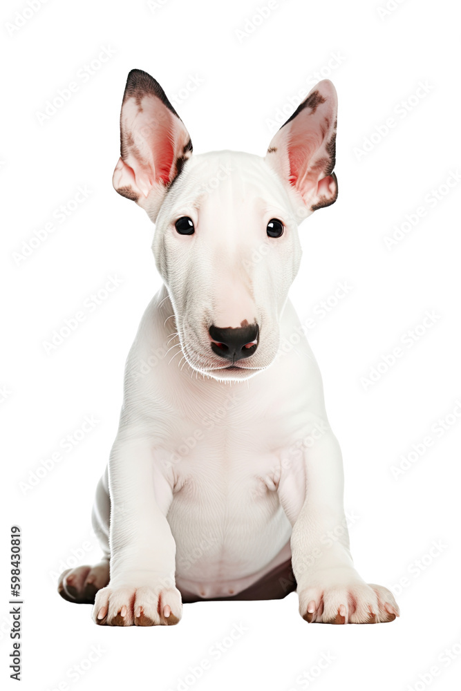 bull terrier puppy isolated on a transparent background, generative ai