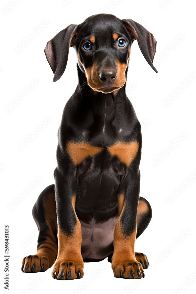 doberman pinscher puppy isolated on a transparent background, generative ai