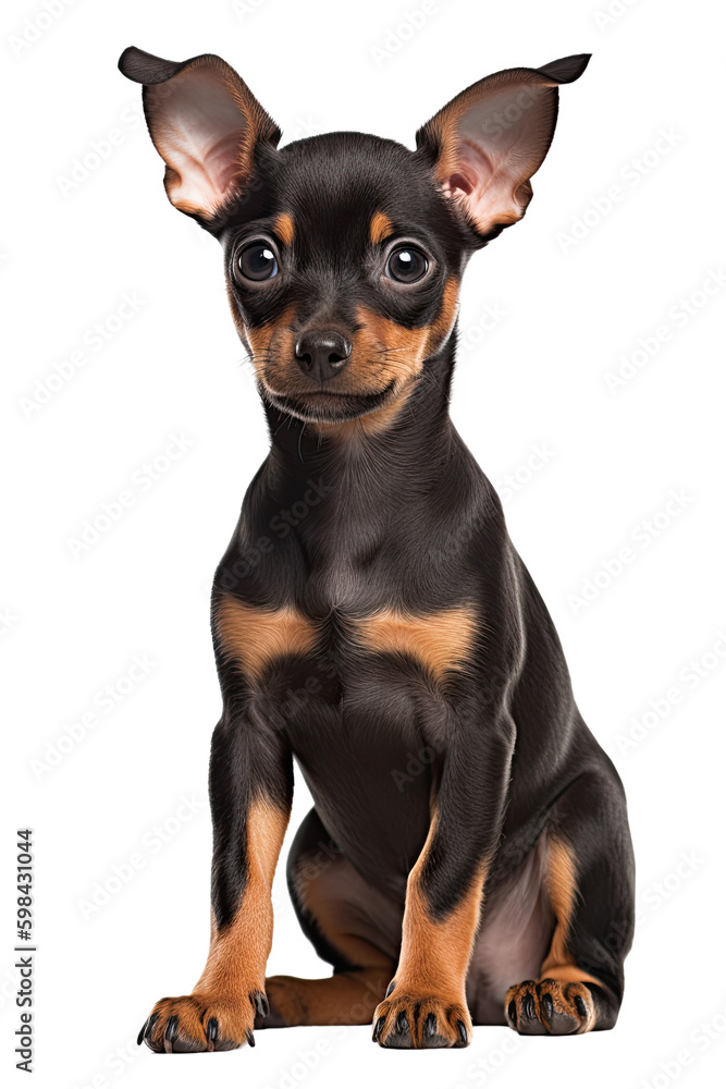 miniature pinscher puppy isolated on a transparent background, generative ai