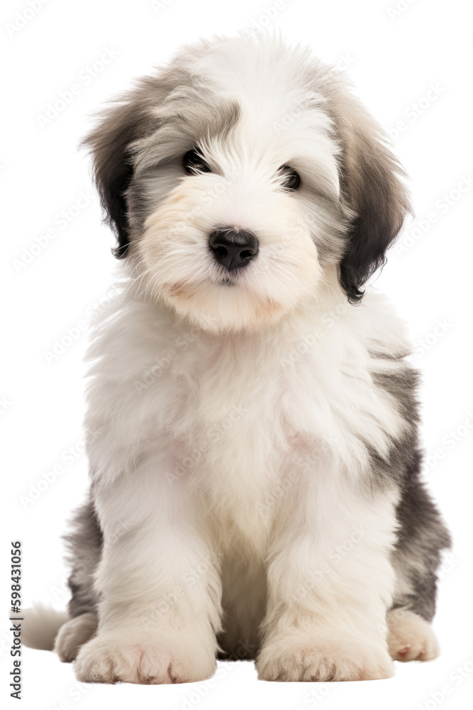 old english sheepdog puppy isolated on a transparent background, generative ai