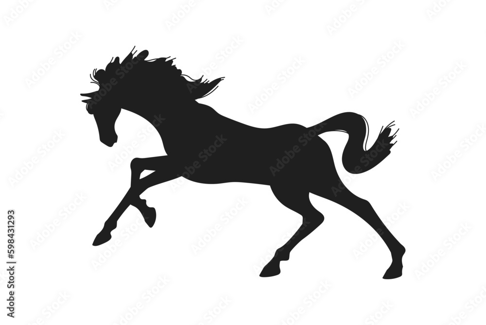 Fototapeta premium Beautiful horse running, black silhouette vector illustration isolated on white background.