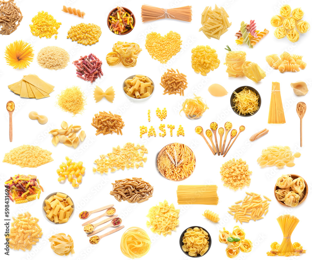 Collection of dry Italian pasta on white background Collection of dry Italian pasta on white background