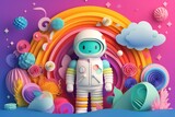 Astronaut with colorful outer space and rainbow, imaginary space. Generative AI, Generative, AI 