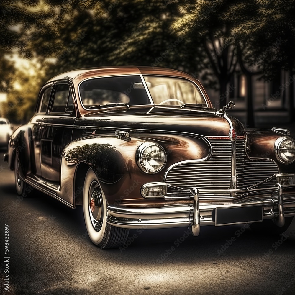 Classic car in a street ai, ai generative, illustration