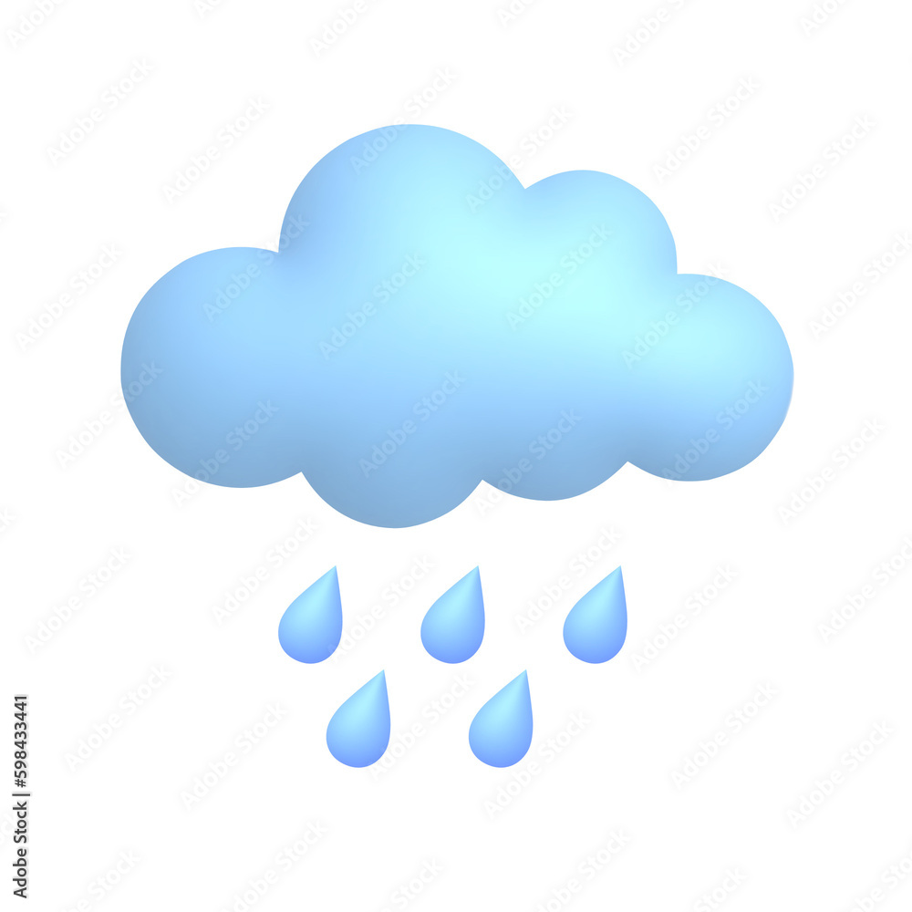 Cloud and drops. Cute weather realistic icon. 3d cartoon Cloud and drops. Cute weather realistic icon. 3d cartoon
