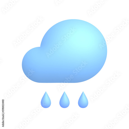 3d realistic weather icon rain. Cloud and drops.