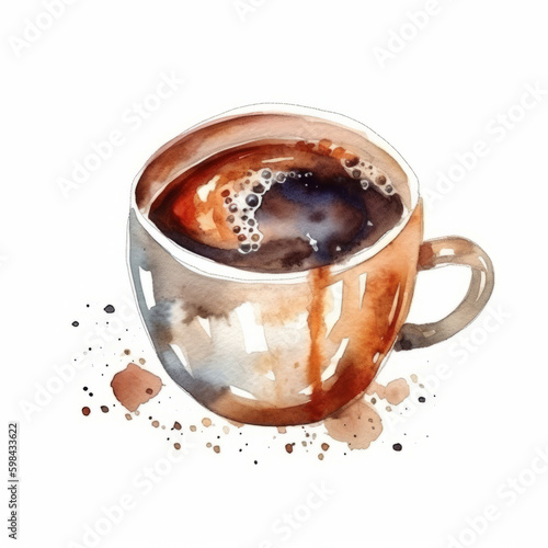 Watercolor coffee cup. Illustration AI Generative.