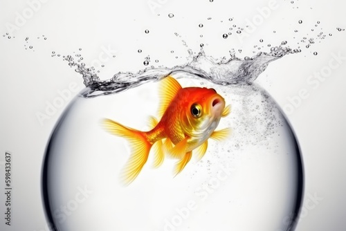 goldfish swimming in a bowl with bubbles. Generative AI