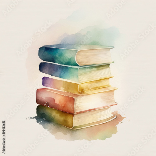 Watercolor books. Illustration AI Generative.