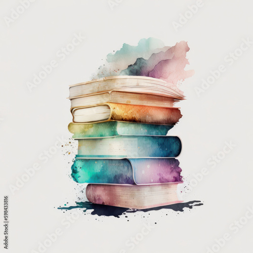 Watercolor books. Illustration AI Generative.