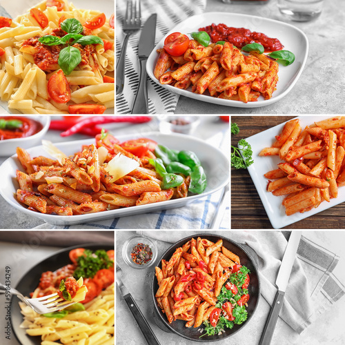 Set of tasty pasta dishes