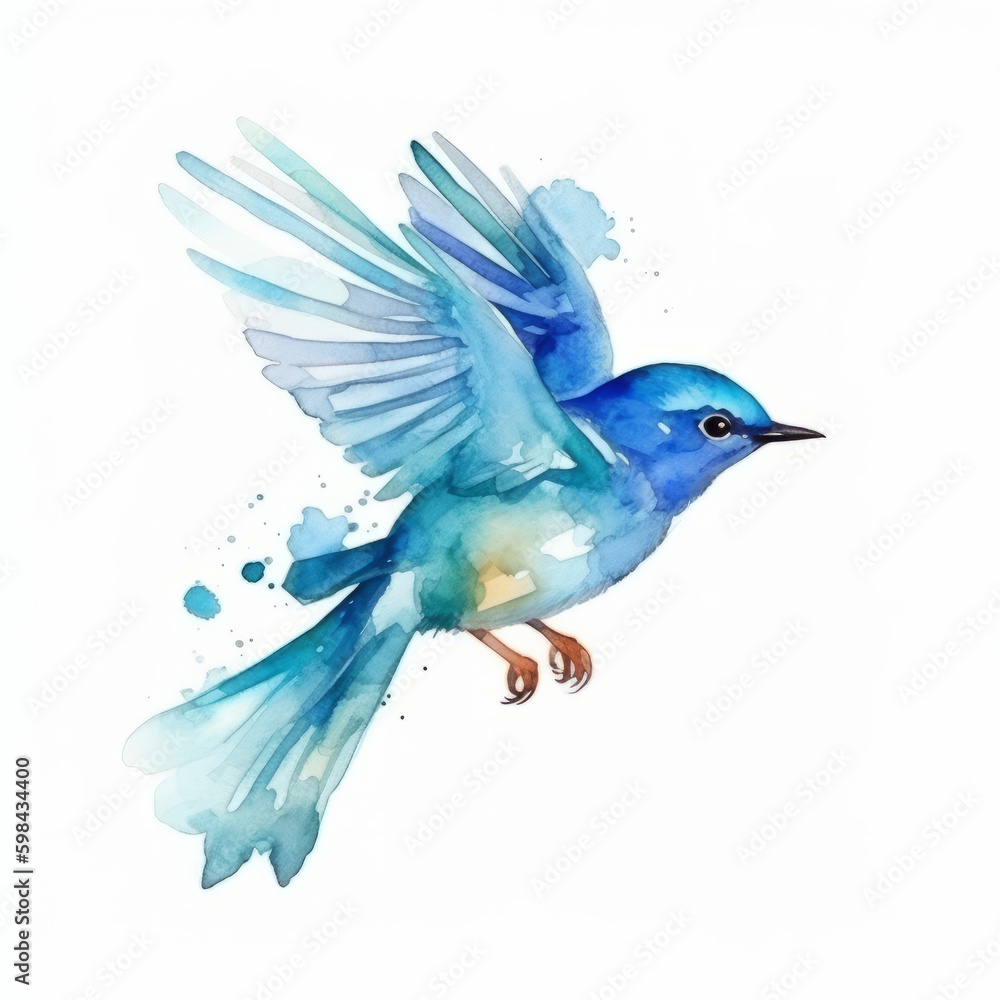 Fototapeta premium Watercolor blue bird. Illustration AI Generative.
