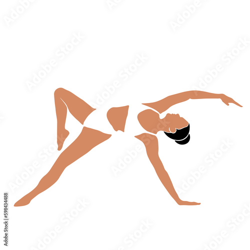The pose of a girl who does yoga, stretching. Vector illustration in flat design on a white background.