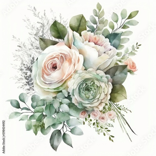 Watercolor wedding bouquet. Illustration AI Generative.