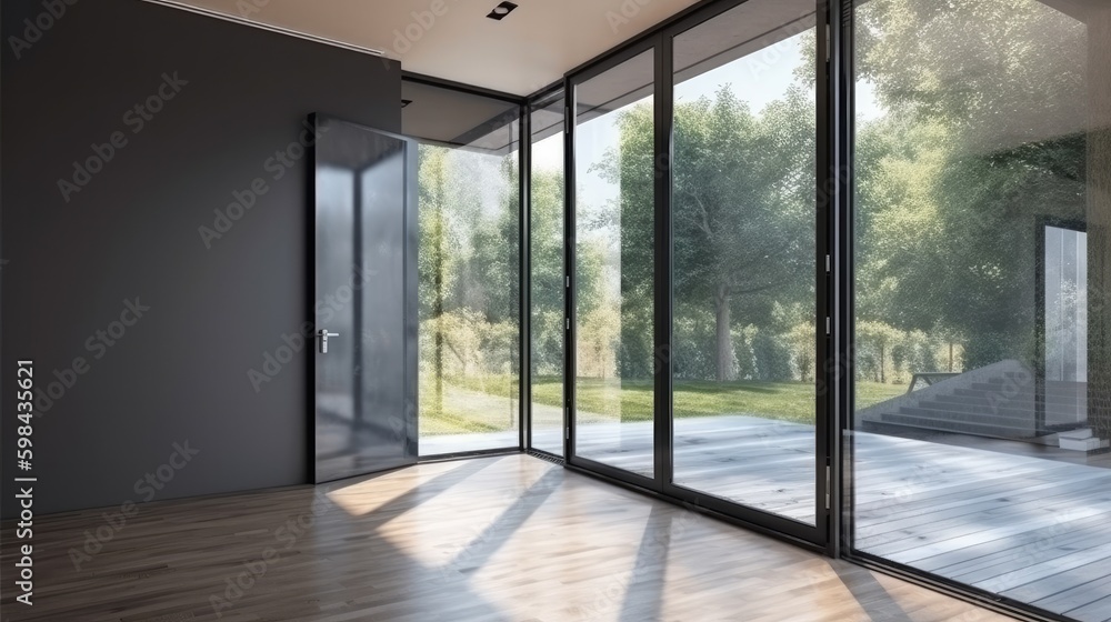 Fototapeta premium Aluminum modern entrance to a luxury house where the door is alsó remarkable. Generative AI Technology 