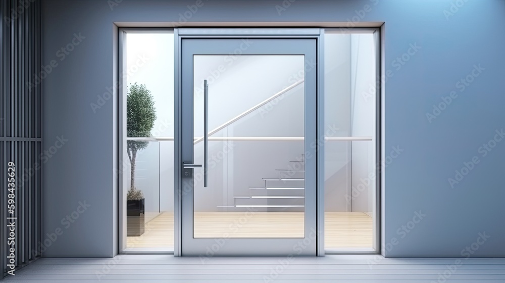 Aluminum modern entrance to a luxury house where the door is alsó remarkable. Generative AI Technology Aluminum modern entrance to a luxury house where the door is alsó remarkable. Generative AI Technology