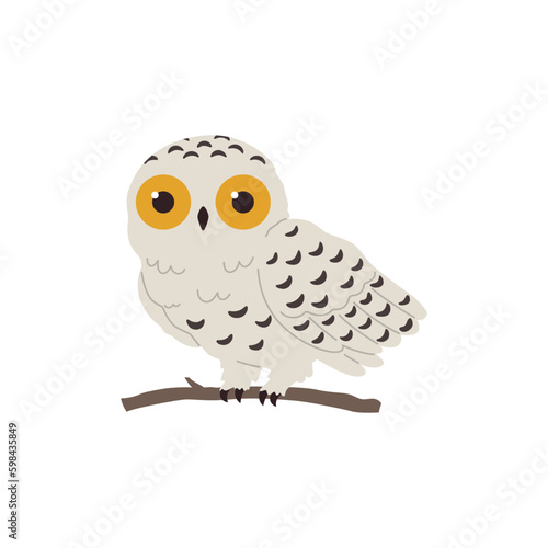 Polar arctic owl with pale-coloured wings flat vector illustration isolated.