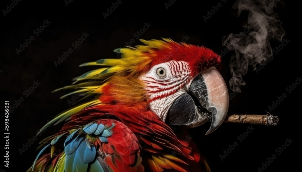 Close-Up of Beautiful Parrot - Detailed Portrait of Colorful Bird of exotic parrot's plumage.