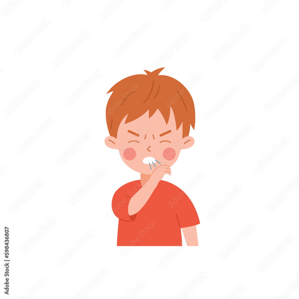Coughing kid boy, flu symptom flat style, vector illustration Coughing kid boy, flu symptom flat style, vector illustration
