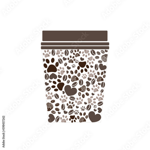 Coffee and paw lover illustration. Coffee cup and paw prints with heart design element illustration Generative AI