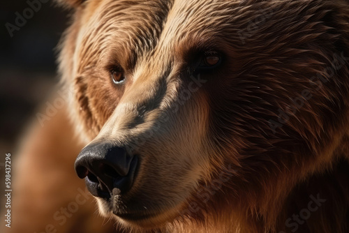 Close-up shot of an eurasian brown bear. Generative AI