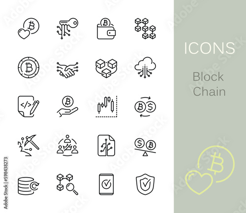 Blockchain outline icons.