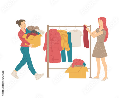 Garage or second hand shop sale scene, flat vector illustration isolated.