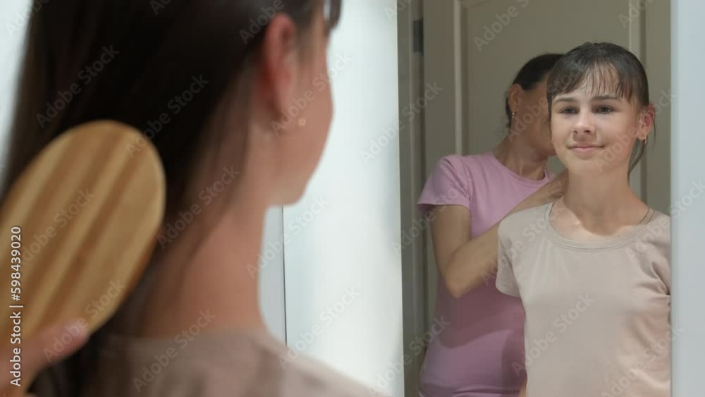 Mother's care for daughter. Sweet mother combing the long hair of her matured daughter. Generative AI Mother's care for daughter. Sweet mother combing the long hair of her matured daughter. Generative AI