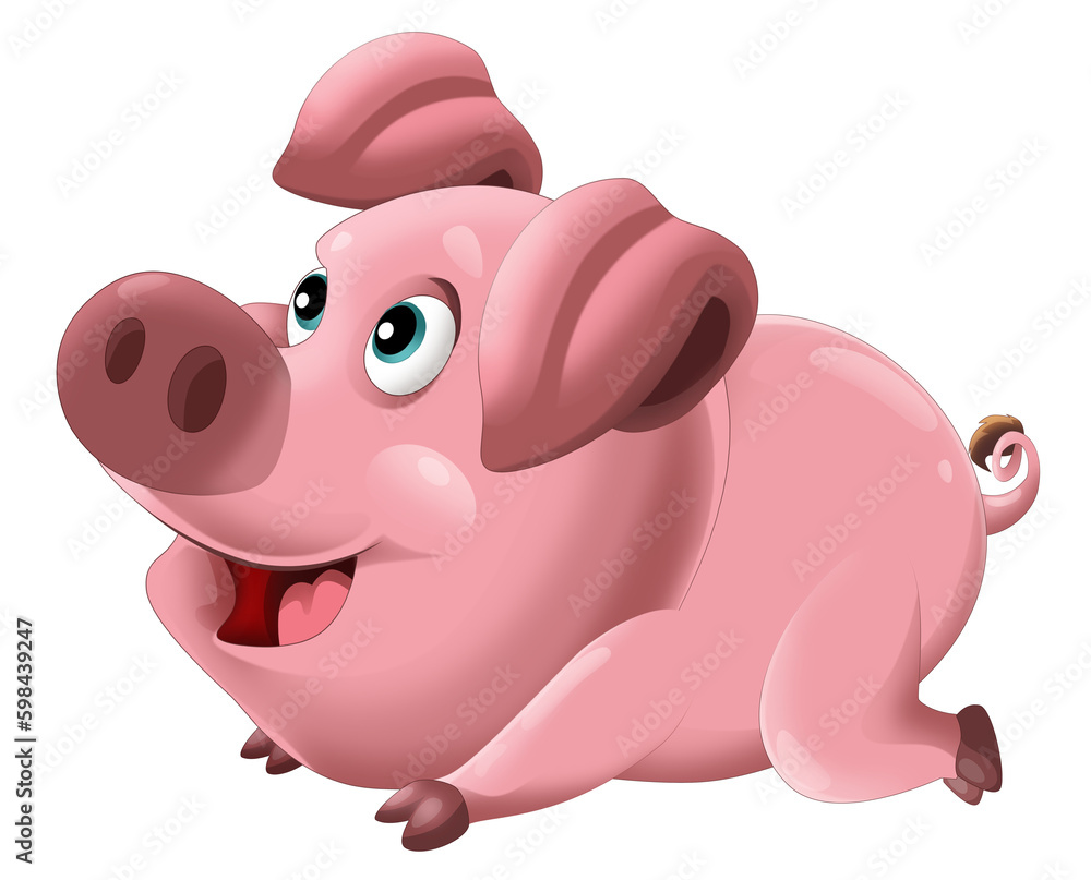 Naklejka premium Cartoon happy pig is standing looking and smiling on white background illustration for children artistic painting scene