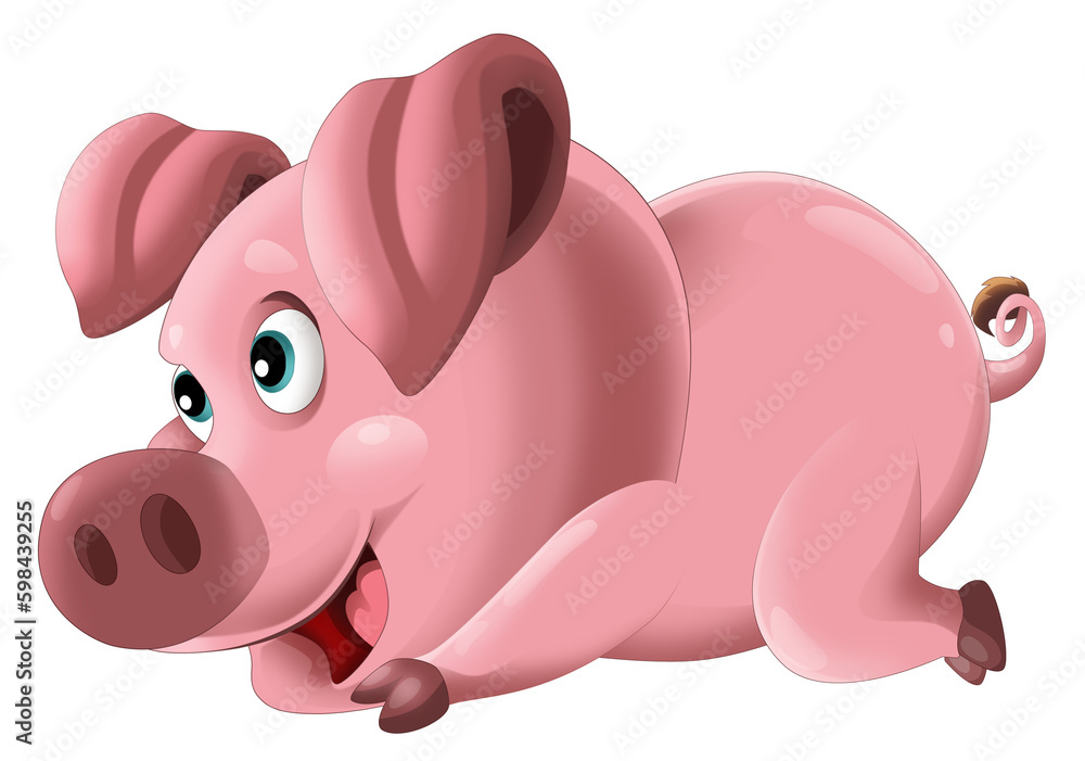 Naklejka premium Cartoon happy pig is standing looking and smiling on white background illustration for children artistic painting scene