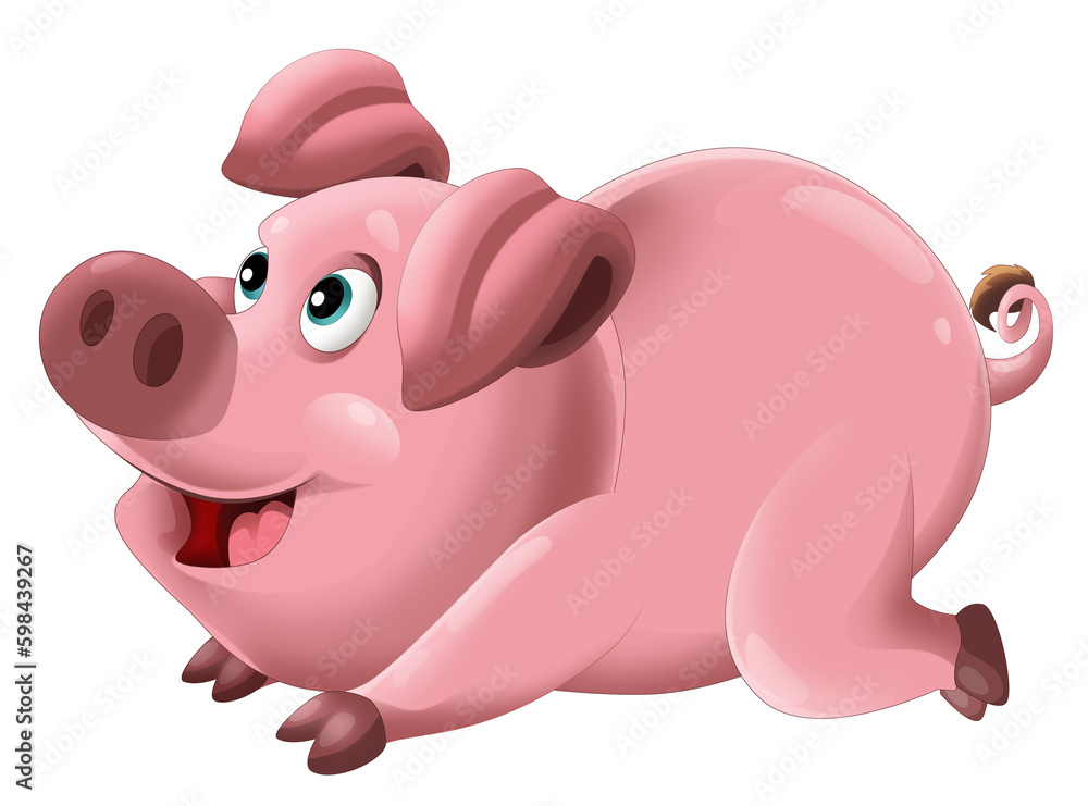 Cartoon happy pig is standing looking and smiling on white background illustration for children artistic painting scene Cartoon happy pig is standing looking and smiling on white background illustration for children artistic painting scene