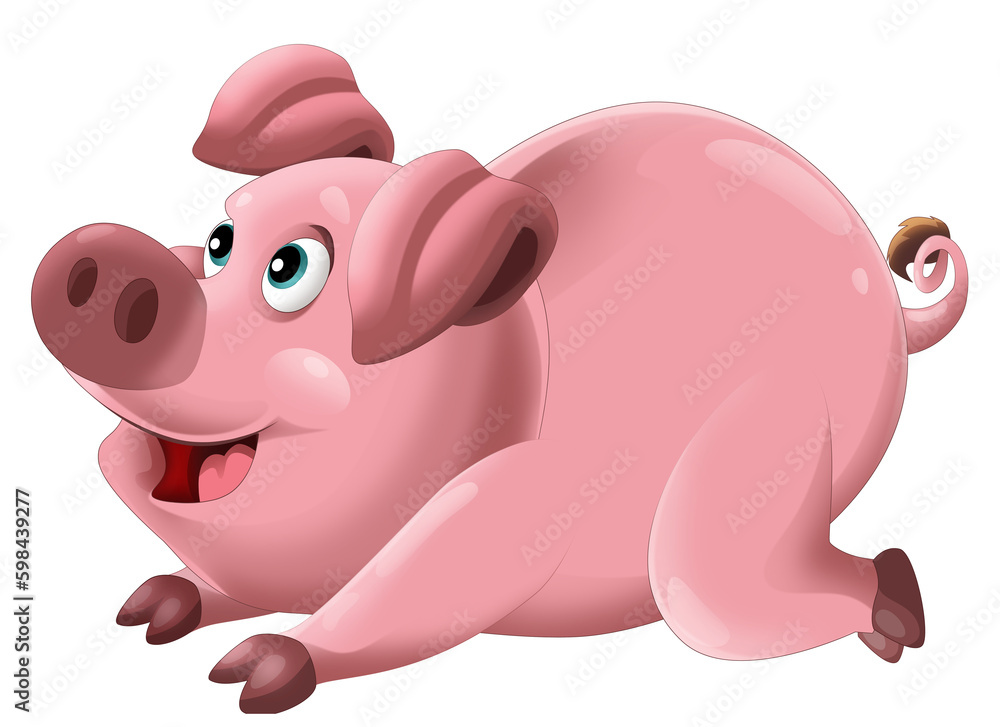 Naklejka premium Cartoon happy pig is standing looking and smiling on white background illustration for children artistic painting scene