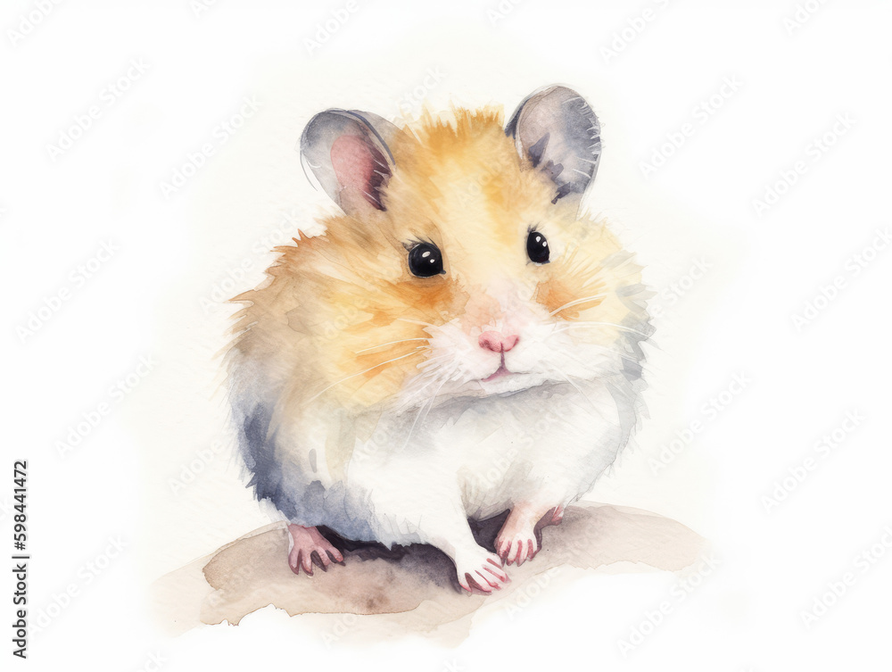 Cute little hamster in Pastel Watercolor centred on a white background