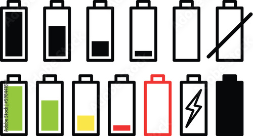 Battery Charging Symbol Clipart Set	- Outline & Color