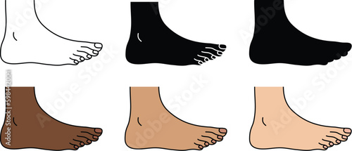 Foot Profile Clipart Set - Outline, Silhouette & Color