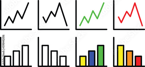 Simple Line and Bar Graph Trending Clipart Set