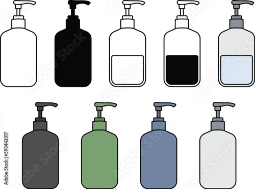 Soap Pump Bottle Clipart Set - Outline, Silhouette and Color