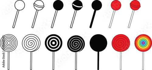 Lollipop / Sucker Round and Spiral Clipart Set - Outline, Silhouette & Color